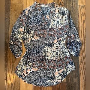 Boho print v-neck 3/4 sleeve blouse Sz XL